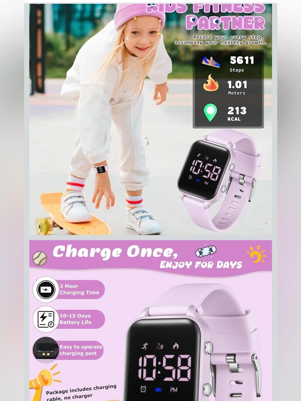 Timever Digital Kids Smartwatch - Lavender NWOT retail $20